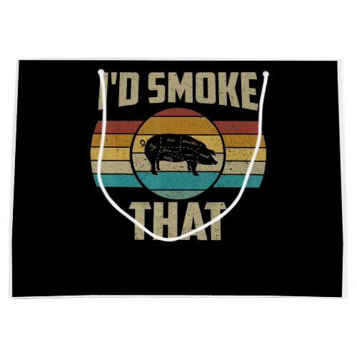 Id Smoke That Funny Retro BBQ Pig Meat Grill Gifts Large Gift Bag