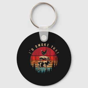 Id Smoke That Funny Smoked Meat Bbq Chef Barbecue Keychain