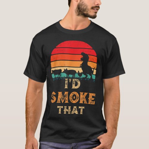 Id Smoke That Vintage BBQ Meat Smoker Grill Dinos T_Shirt
