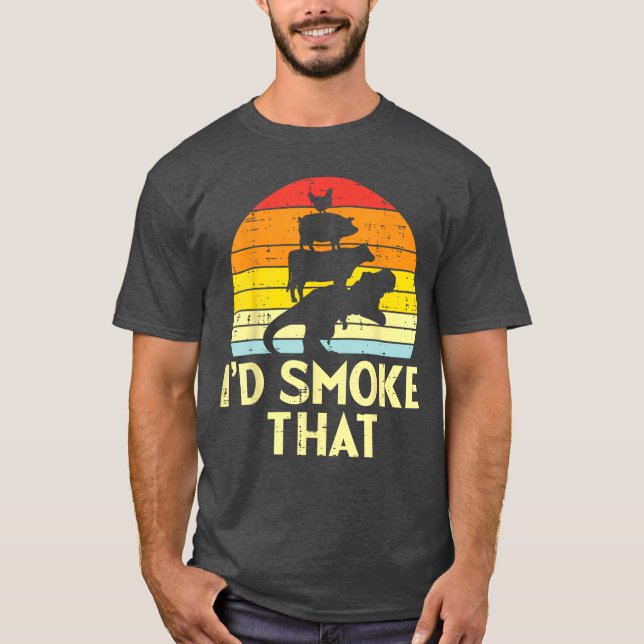 Id Smokehat Chicken Pork Beefre Retro Dinosaur Bbq T-Shirt (Front)