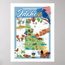 Idaho Cartoon Map Poster