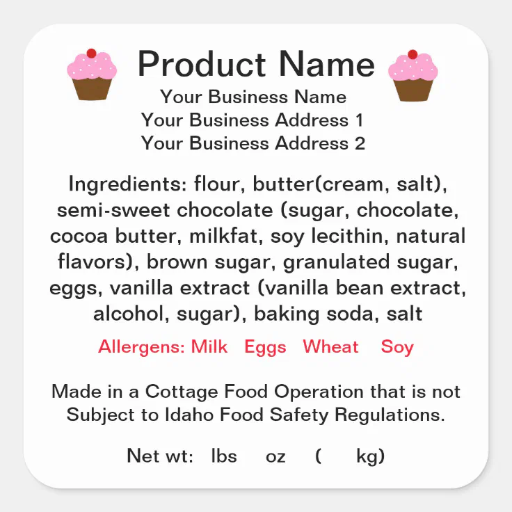 IDAHO Cottage Food Law Product Label | Zazzle