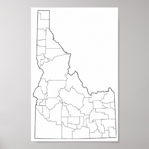 Idaho Counties Blank Outline Map Poster