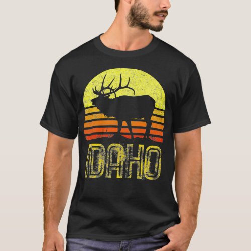 Idaho Elk Hunter Dad Vintage Retro Sun Bow Cool T_Shirt