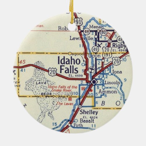 Idaho Falls Vintage Map Ceramic Ornament