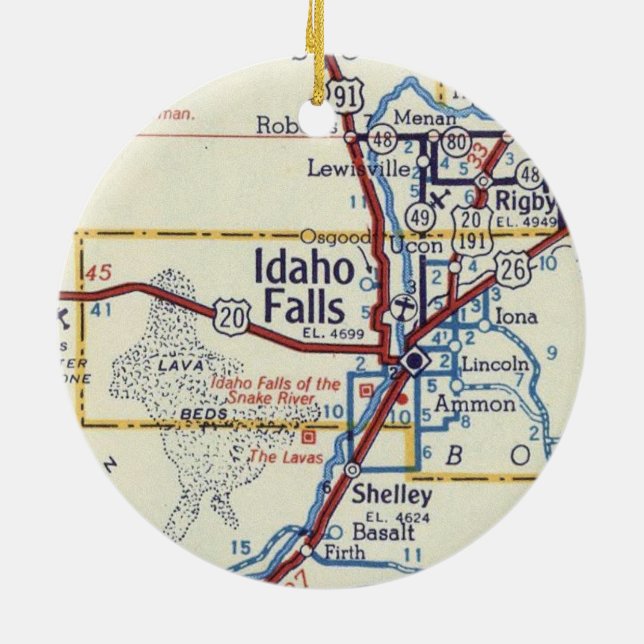 Idaho Falls Vintage Map Ceramic Ornament (Back)