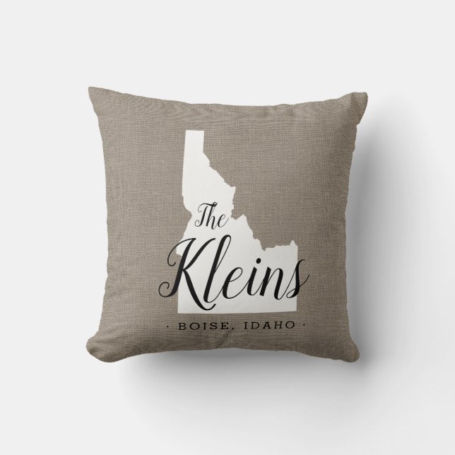 Idaho Family Monogram State Throw Pillow (Front)