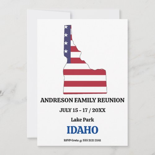 IDAHO FAMILY REUNION STATE MAP USA Flag Invitation