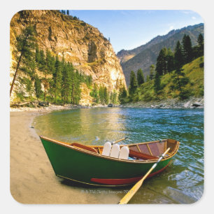 IDAHO, Fishing boat on a sandy beach in the Square Sticker