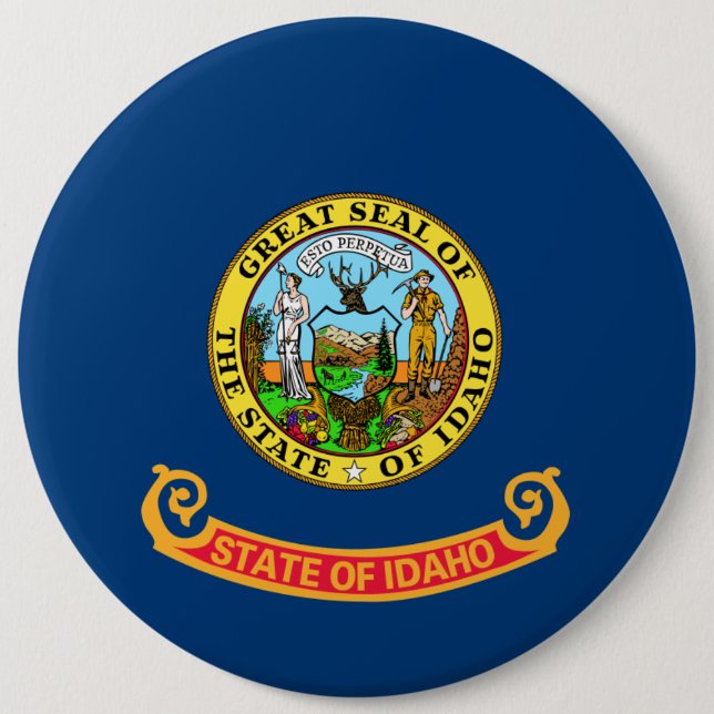 Idaho Flag: the Gem State, America Mountain West Button (Front)