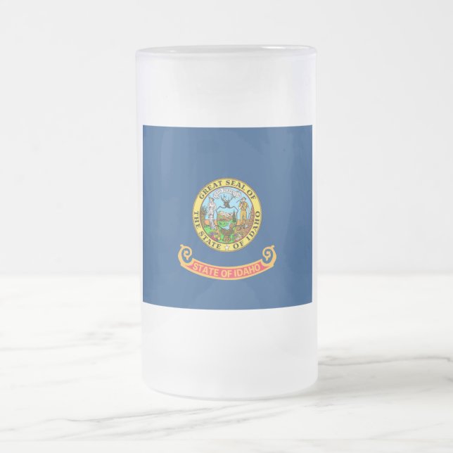 Idaho Flag: the Gem State, America Mountain West Frosted Glass Beer Mug (Center)