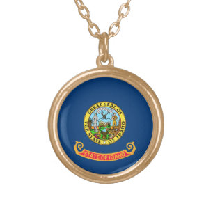 Idaho Flag: the Gem State, America Mountain West Gold Plated Necklace