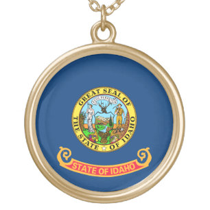 Idaho Flag: the Gem State, America Mountain West Gold Plated Necklace
