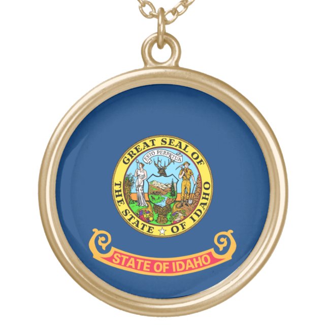 Idaho Flag: the Gem State, America Mountain West Gold Plated Necklace (Front)