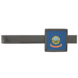 Idaho Flag: the Gem State, America Mountain West Gunmetal Finish Tie Bar