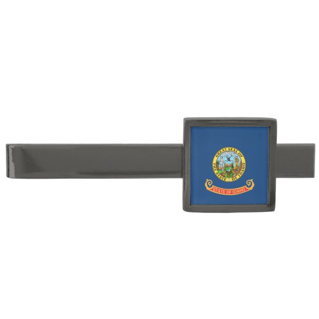 Idaho Flag: the Gem State, America Mountain West Gunmetal Finish Tie Bar (Front)