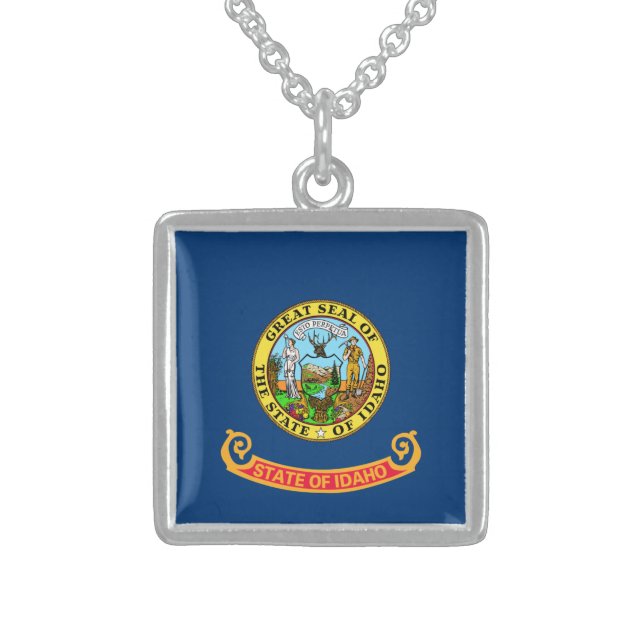 Idaho Flag: the Gem State, America Mountain West Sterling Silver Necklace (Front)
