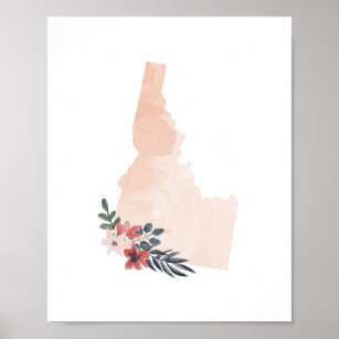Idaho Floral Watercolor State Poster