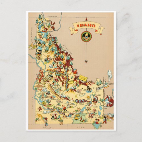 Idaho Funny Vintage Map Postcard
