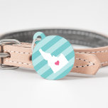 Idaho Heart Pet ID Tag<br><div class="desc">Let your furry friend show some home state pride with this cute Idaho ID tag. Design features a white silhouette map of the state of Idaho with a pink heart inside, on a tone on tone turquoise stripe background. Add your pet's name and contact information to the back in white...</div>