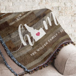 Idaho Home State Personalized Rustic Wood Look Throw Blanket<br><div class="desc">Show some home state pride with this cute rustic faux wood plank throw blanket featuring "home" in white calligraphy script lettering with a silhouette map of the state of Idaho standing in for the letter "O." A pink heart illustration inside the state map completes the design; you can change the...</div>