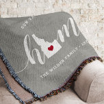 Idaho Home State Personalized Throw Blanket<br><div class="desc">Show some home state pride with this cute rustic grey throw blanket featuring "home" in white calligraphy script lettering with a silhouette map of the state of Idaho standing in for the letter "O." A red heart illustration inside the state map completes the design; you can change the position of...</div>