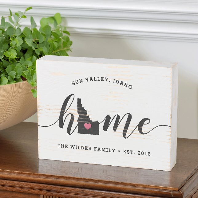 Idaho Home State Rustic Family Name Wooden Box Sign (Creator Uploaded)