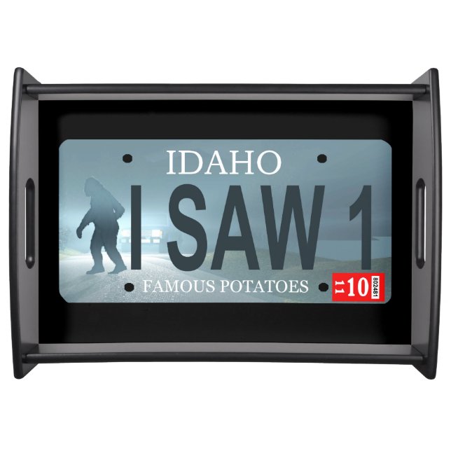 Idaho "I Saw 1" Sasquatch License Plate Serving Tray (Front)