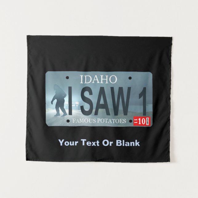 Idaho "I Saw 1" Sasquatch License Plate Tapestry (Front (Horizontal))
