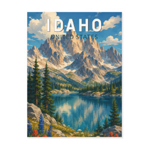 Idaho Illustration Travel Art Vintage Postcard