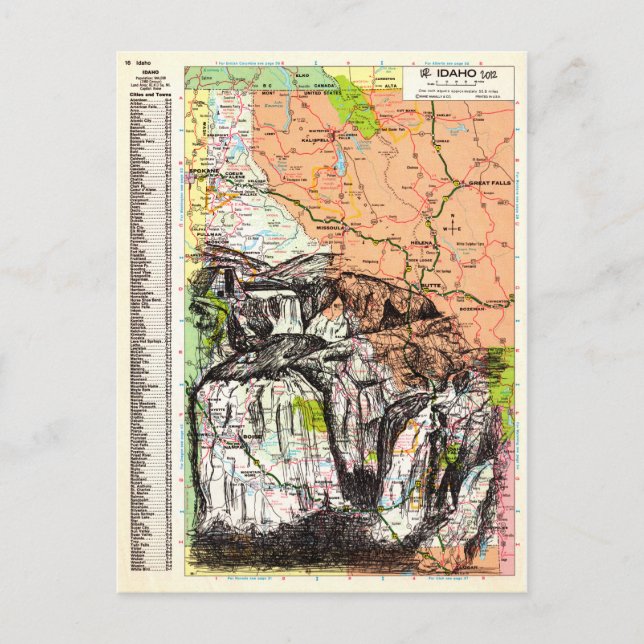 Idaho Map Art Postcard (Front)