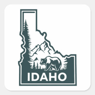 Idaho Map Bear Square Sticker