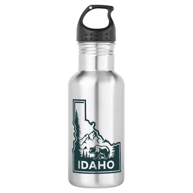 Idaho Map Bear Stainless Steel Water Bottle (Front)