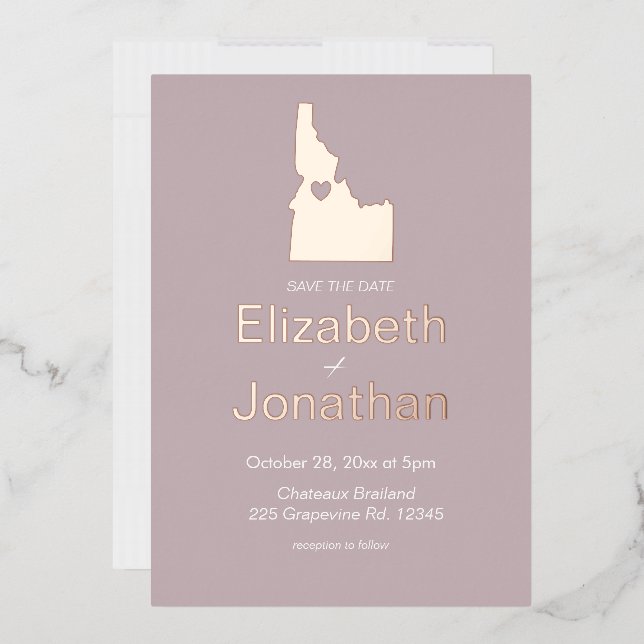 Idaho Map Destination Wedding Save The Date Rose  Foil Invitation (Envelope)
