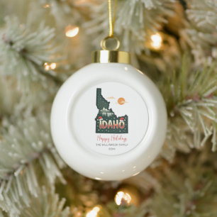 Idaho Map Happy Holidays Ceramic Ball Christmas Ornament