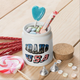 Idaho Map, Seal and Picture Text Candy Jar
