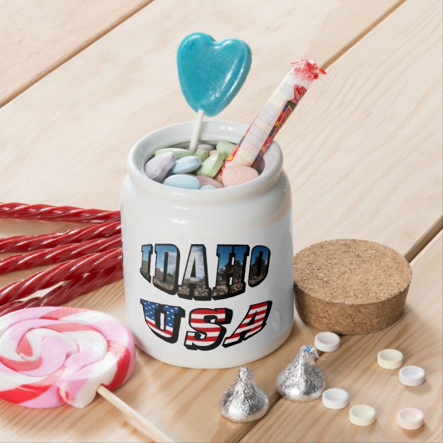 Idaho Map, Seal and Picture Text Candy Jar (In Situ)