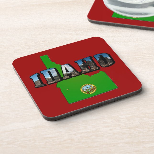 Idaho Map, Seal and Picture Text Coaster (Left Side)
