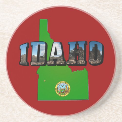 Idaho Map Seal and Picture Text Coaster