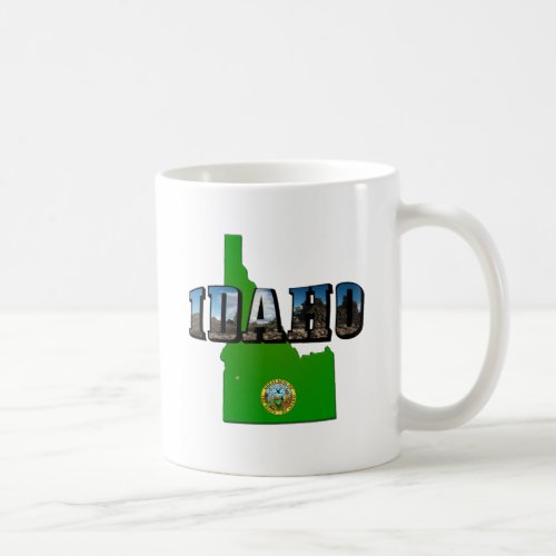 Idaho Map Seal and Picture Text Coffee Mug