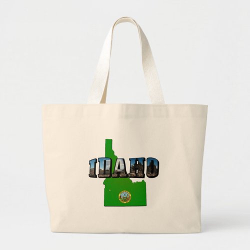 Idaho Map Seal and Picture Text Large Tote Bag