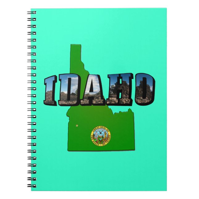 Idaho Map, Seal and Picture Text Notebook (Front)