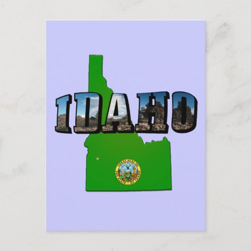 Idaho Map Seal and Picture Text Postcard