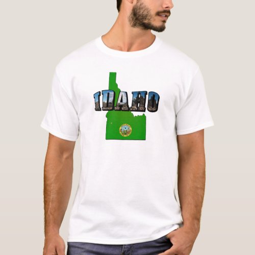 Idaho Map Seal and Picture Text T_Shirt