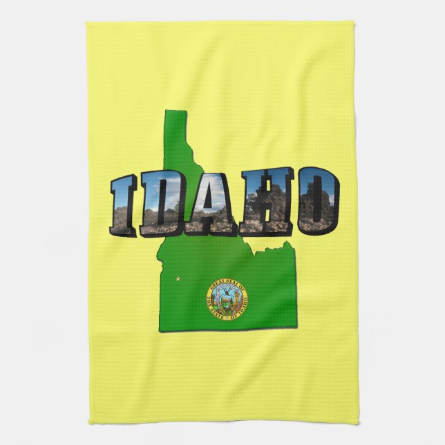 Idaho Map, Seal and Picture Text Towel (Vertical)