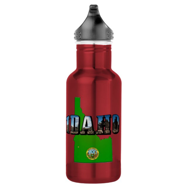 Idaho Map, Seal and Picture Text Water Bottle (Right)