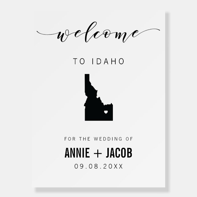 Idaho Map Wedding Welcome Sign, Foam Board (Front)