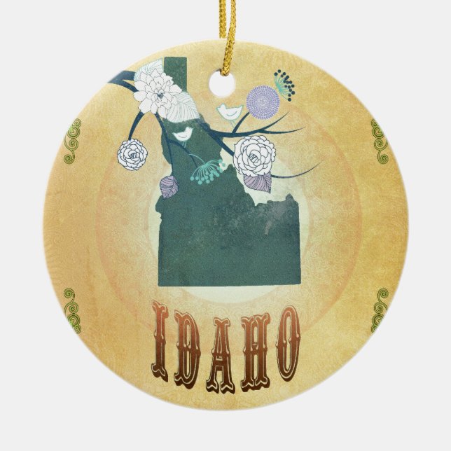 Idaho Map With Lovely Birds Ceramic Ornament (Front)