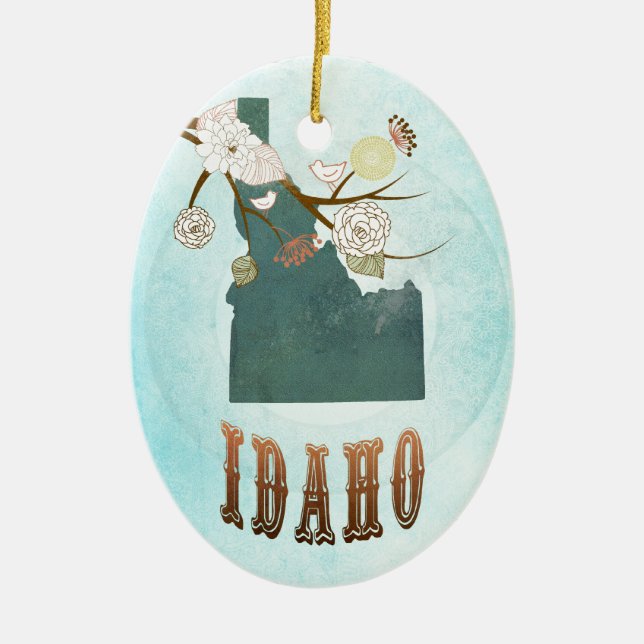 Idaho Map With Lovely Birds Ceramic Ornament (Front)