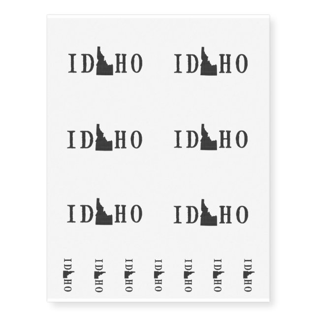 Idaho Name with State Shaped Letter Temporary Tattoos (Front)